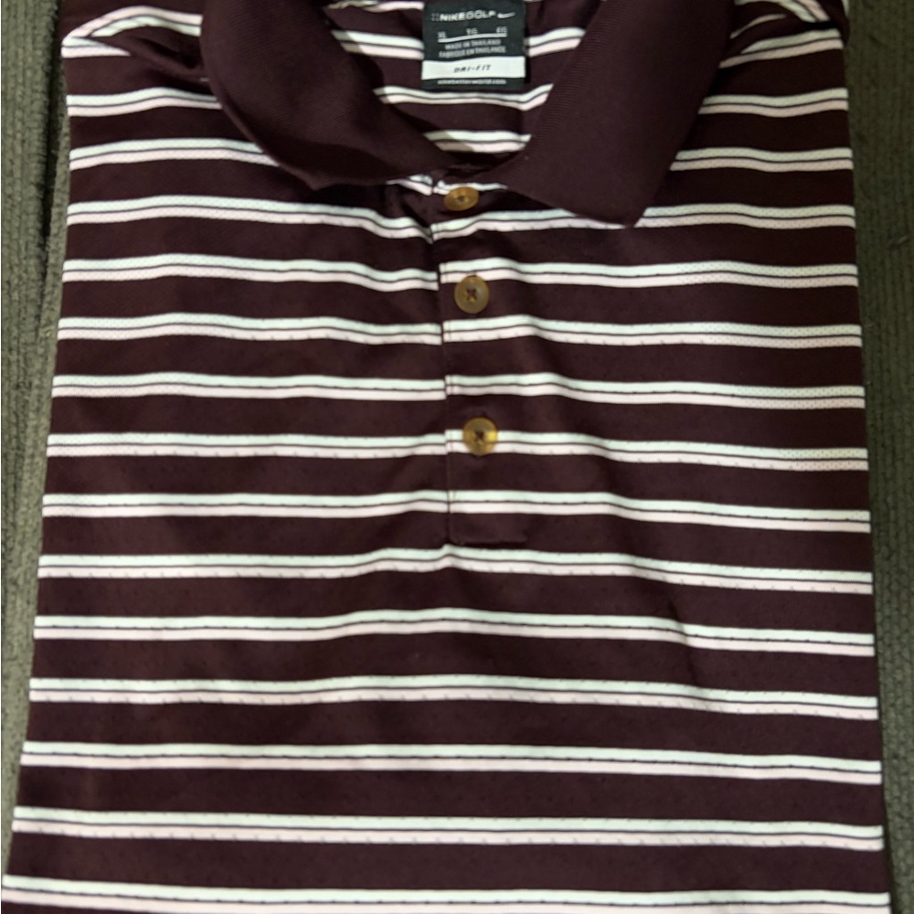 Nike Striped Dri-FIT Golf Polo - Burgundy with White & Light Pink